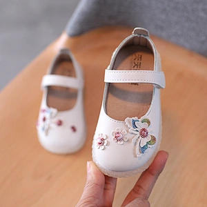 Cute casual girl princess shoes baby single leather shoes with flower