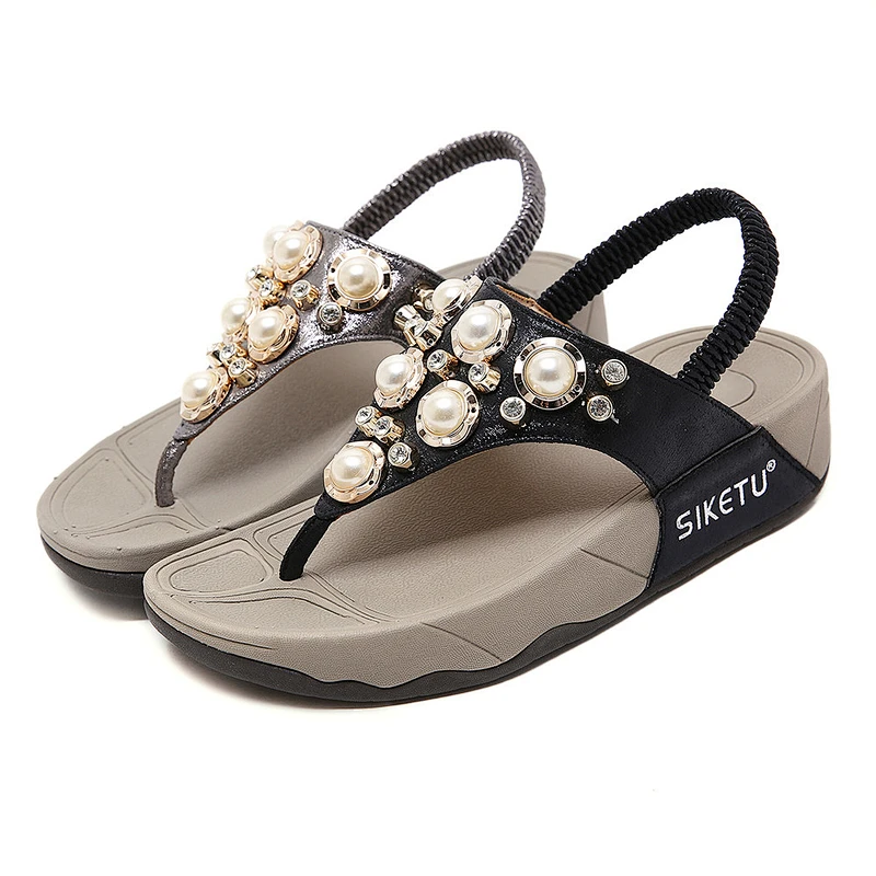 New Sandals Ladies Diamond Beaded lightweight women Wedge Sandals