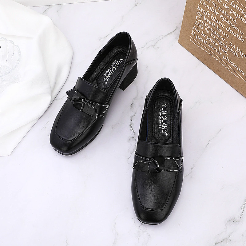 New thick British style Custom women single leather shoes all-match retro casual loafers shoes