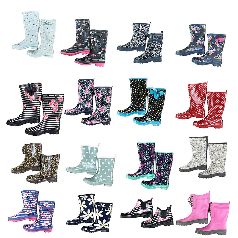 Mix style waterproof non-slip women stock boots outdoor rubber shoes long rain boots stock