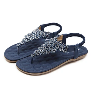Large size lady leather sandals hardwearing glitter crystal anti-slip women sandals
