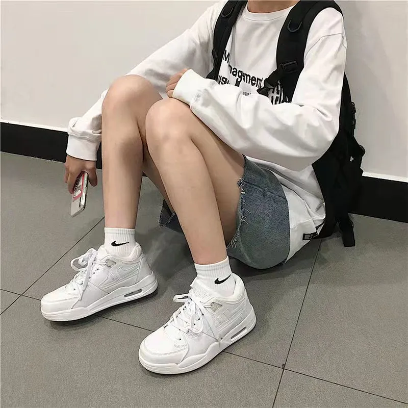 New Fashion Thickened Men and Women White Sports Shoes High Top Running Casual Board Shoes