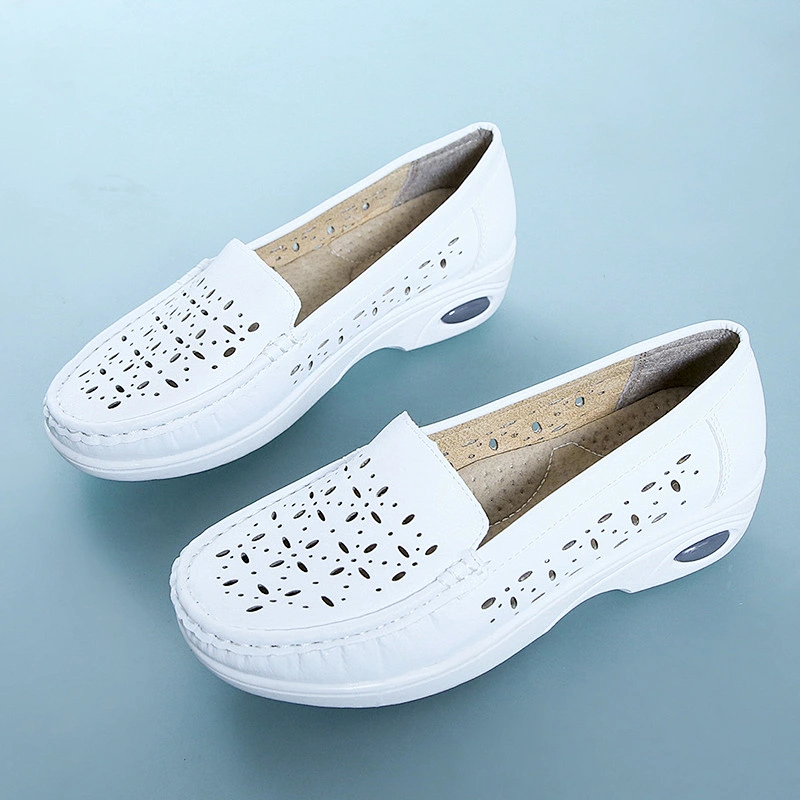 New Custom breathable women nurse shoes hollow non-slip casual leather loafers shoes