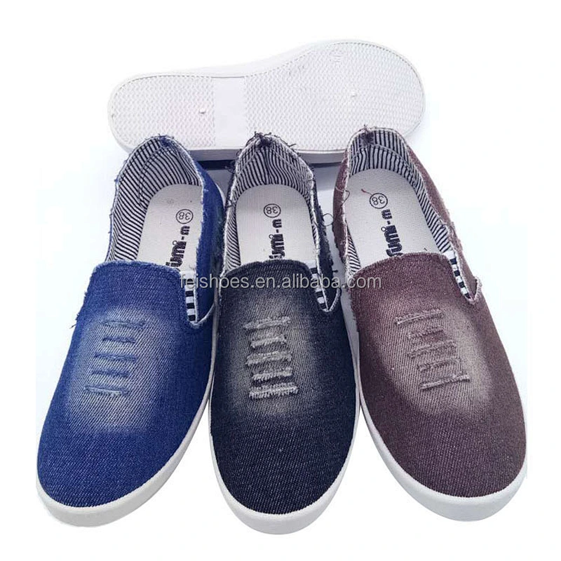 Factory OEM Fashion women flat casual shoes canvas shoes with jeans upper