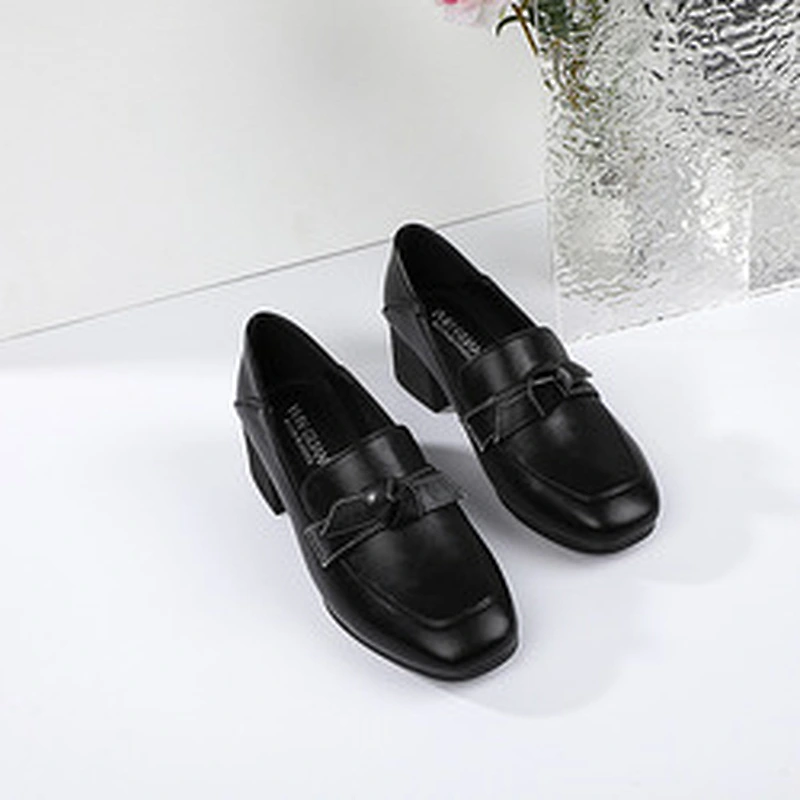 New thick British style Custom women single leather shoes all-match retro casual loafers shoes