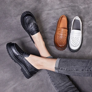 Lady Leather Loafers Flats Slip On Dress Shoes