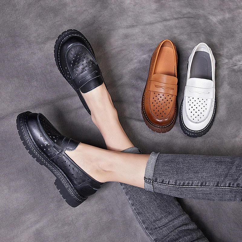 Lady Leather Loafers Flats Slip On Dress Shoes