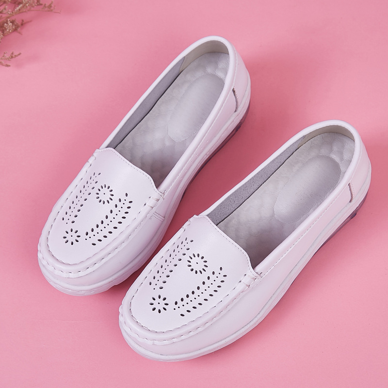 Women Comfortable Cow Leather Hospital Nurse Shoe Anti Slip White Nursing Shoes