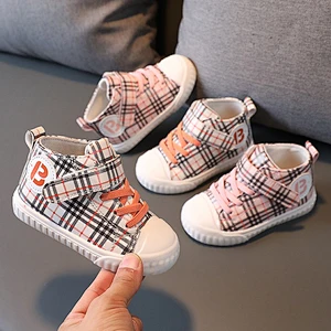 Comfortable High top Baby canvas shoes Casual Sneakers with plaid