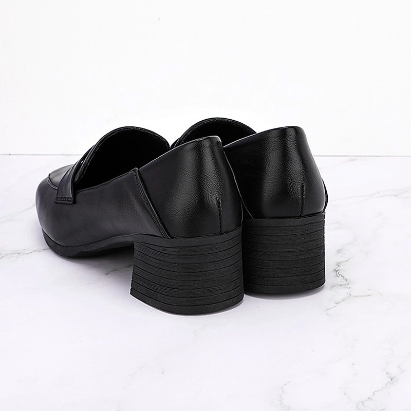 New Custom fashion women work single shoes chunky heels retro casual leather loafers shoes