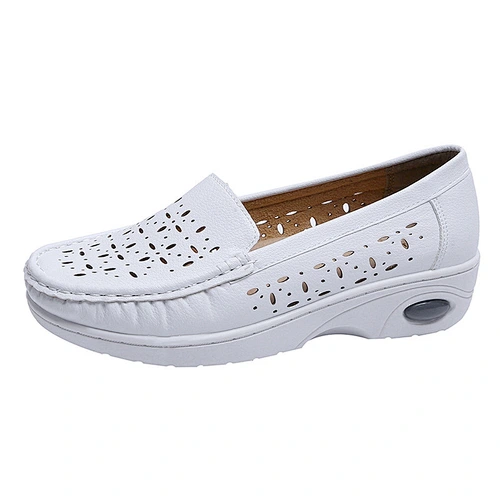 New Custom breathable women nurse shoes hollow non-slip casual leather loafers shoes
