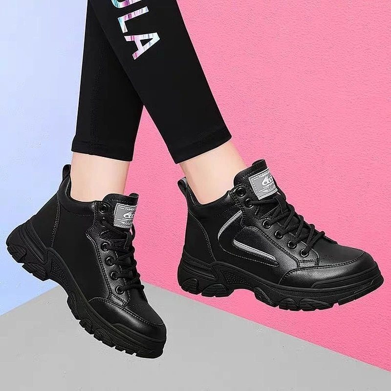 New High top thick soles women's sneakers velvet leather travel shoes sports casual shoes
