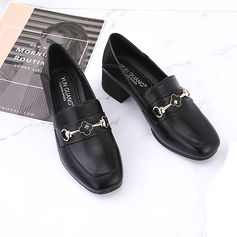 New British college style women shoes retro thick heel casual loafers leather shoes