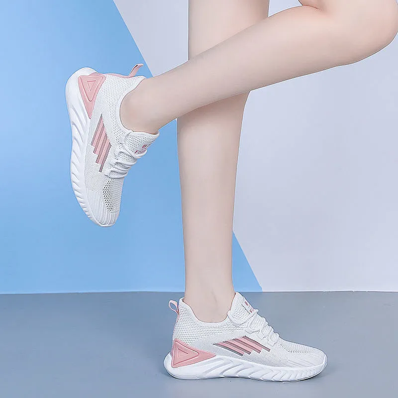 New all-match fly weave women running sneakers white shoes breathable casual shoes