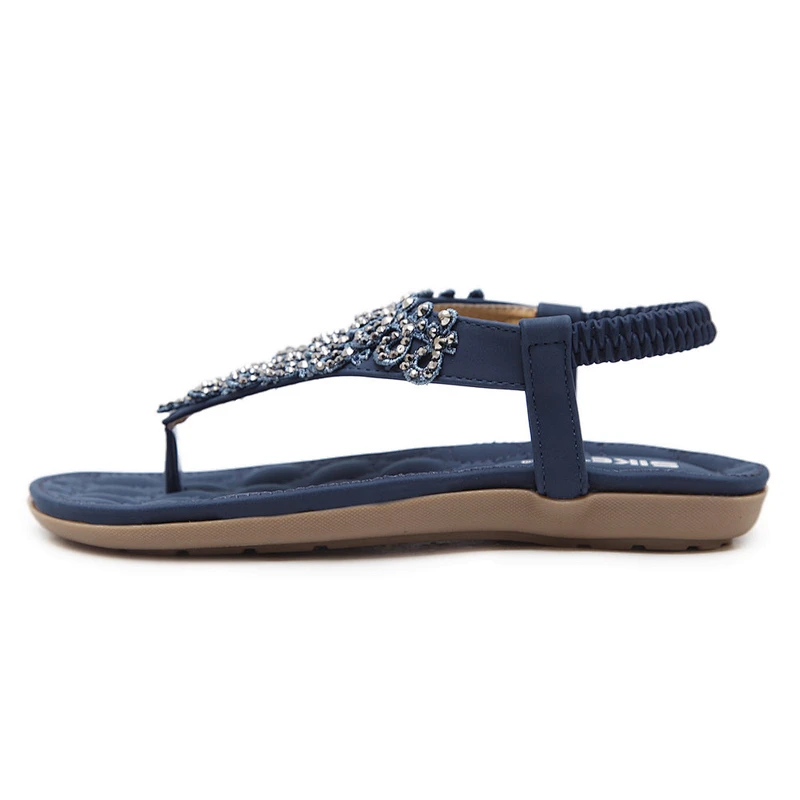 Large size lady leather sandals hardwearing glitter crystal anti-slip women sandals