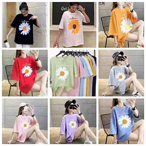 Mix color mix design Women Medium Length Daisy T-Shirt Stock for Summer