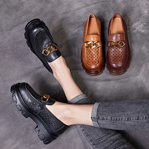 Women Chunky Heel Platform Loafers Slip On Uniform Dress Shoes