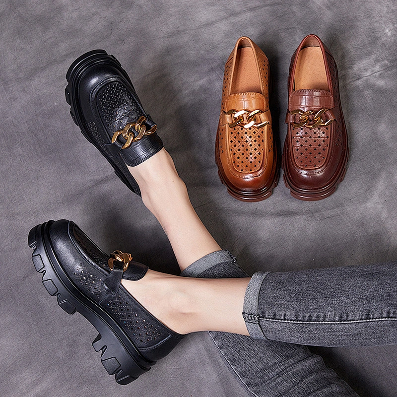 Women Chunky Heel Platform Loafers Slip On Uniform Dress Shoes