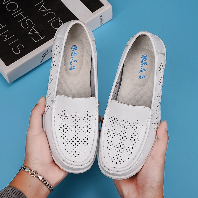 Cow Leather Hospital Nurse Shoe Anti Slip Loafer White Nursing Shoes