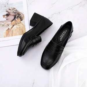 New Custom fashion women work single shoes chunky heels retro casual leather loafers shoes