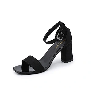 New chunky heels black women student sandals open toe one-line buckle Roman sandals