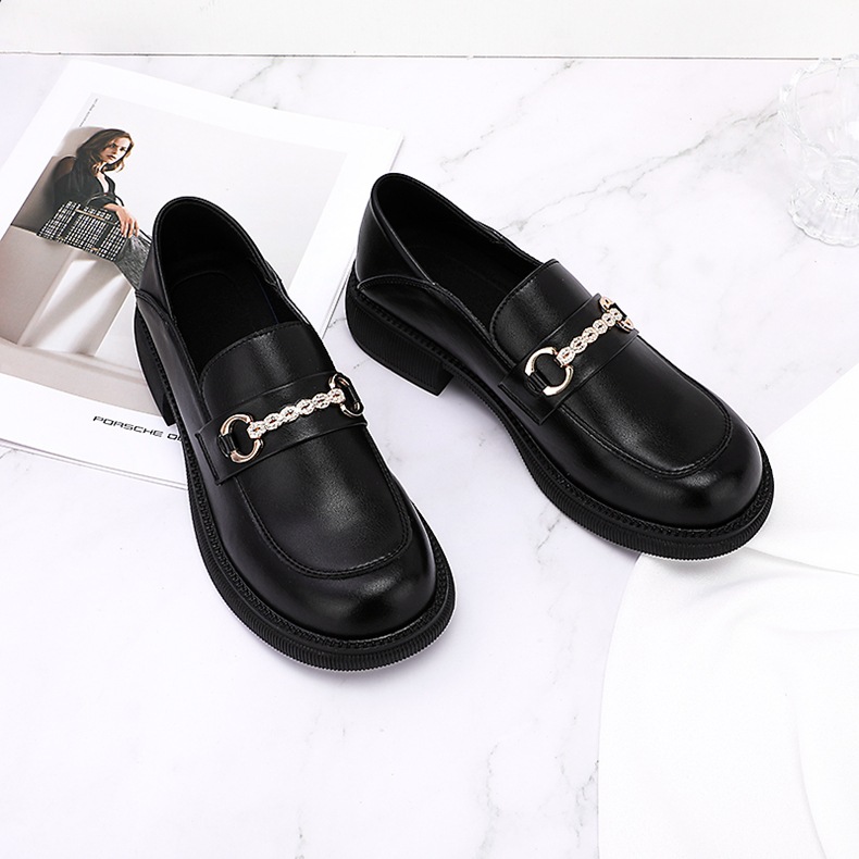 New Korean version women flat work shoes casual British style black loafers leather shoes