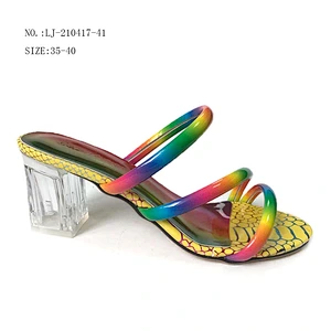 Factory OEM Factory Direct Ladies Open Toe rainbow color Chunky Heels sandals Slip On Mules Slippers