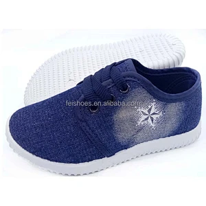 Children footwear china kids school blue black jeans canvas shoes