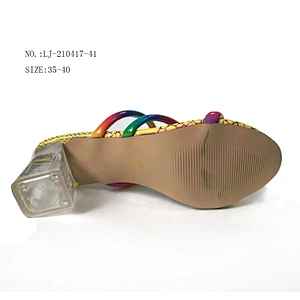 Factory OEM Factory Direct Ladies Open Toe rainbow color Chunky Heels sandals Slip On Mules Slippers