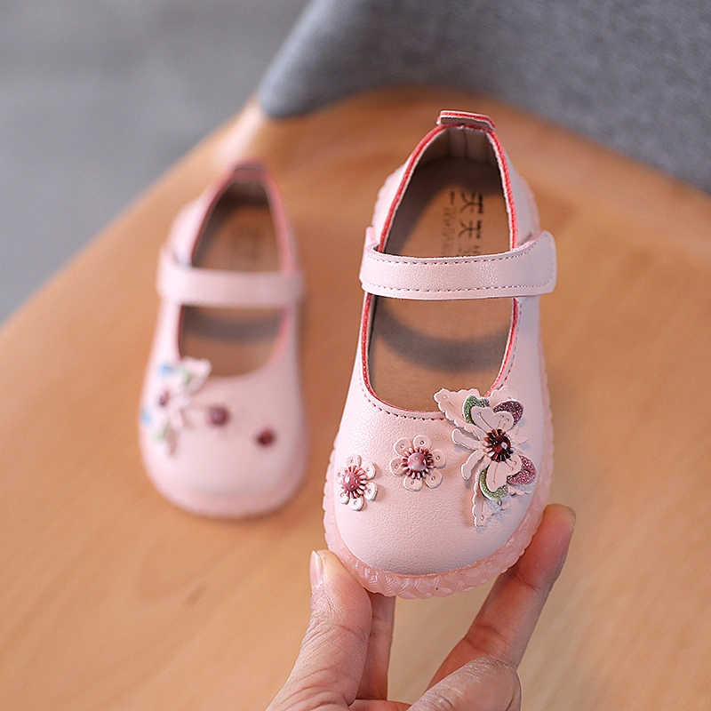 Cute casual girl princess shoes baby single leather shoes with flower