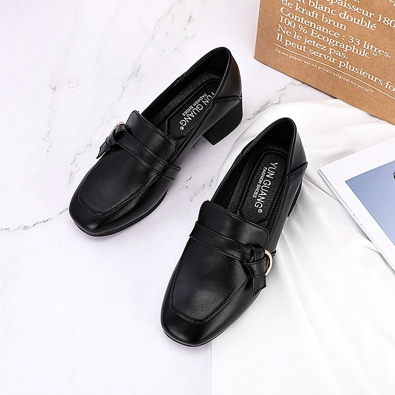 New custom thick sole women's casual work shoes all-match single leather loafers shoes