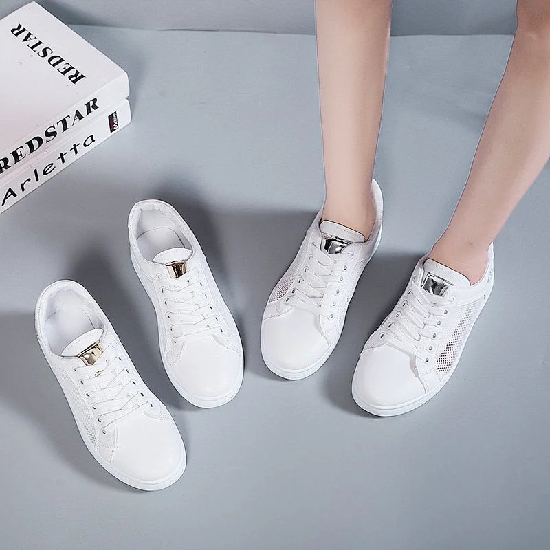 Breathable Pu Platform Casual Women Sneakers White Shoes ladies board shoes