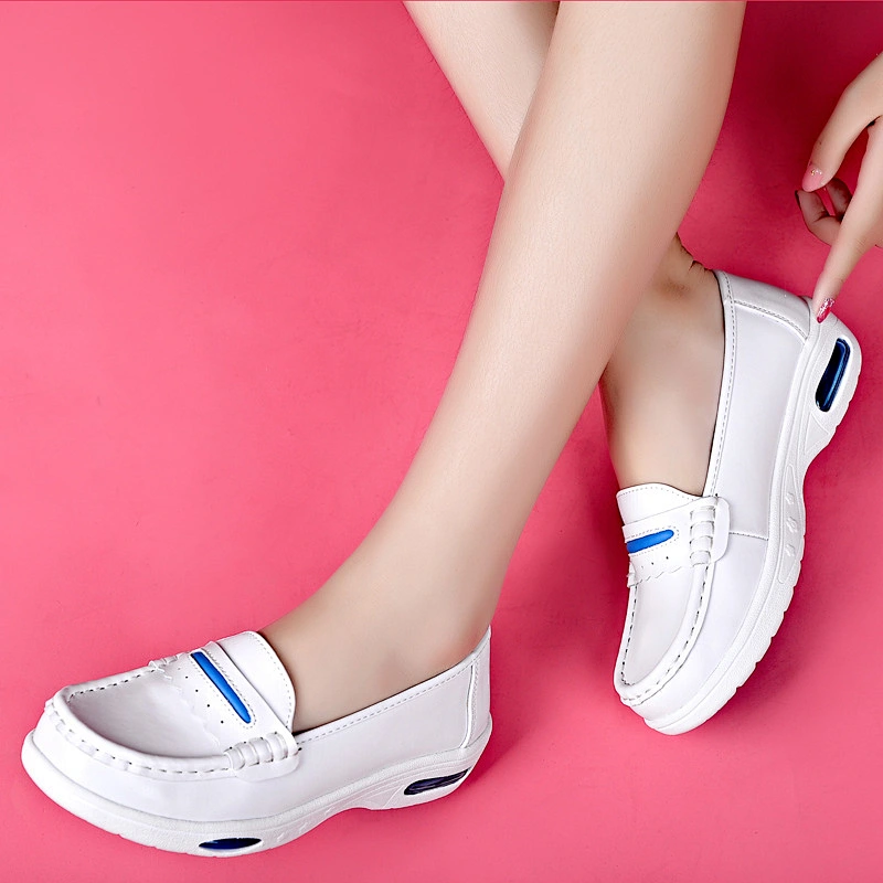 Lady Cow Leather Hospital Nurse Work Shoe Slip Resistant White Nursing Shoes