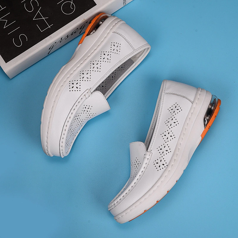 Cow Leather Hospital Nurse Shoe Anti Slip Loafer White Nursing Shoes