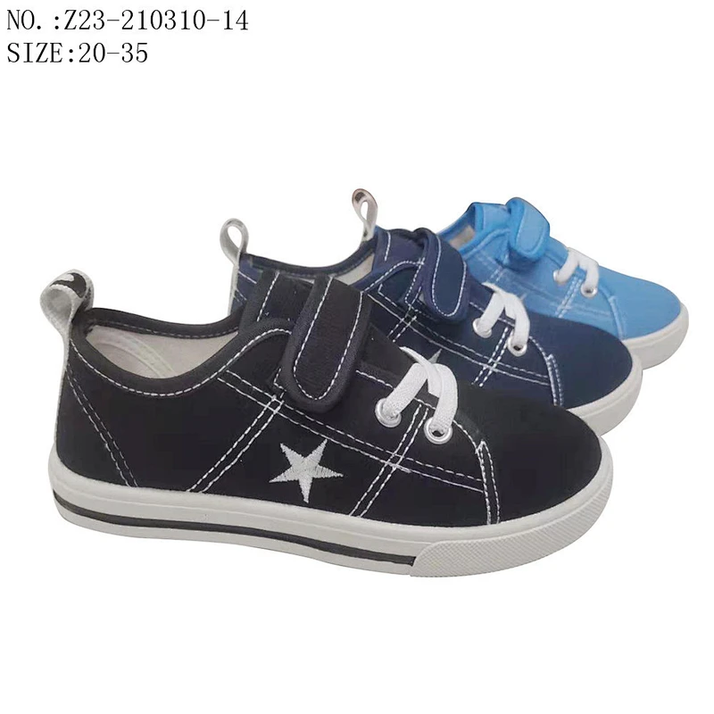 New Custom Buckle Fancy Casual Children Shoes School Students Canvas Shoes with Magic Tape