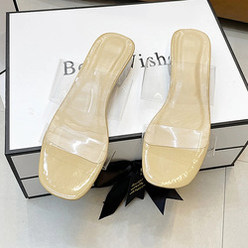 New high heels women platform Slipper transparent crystal sandals half-drag slippers