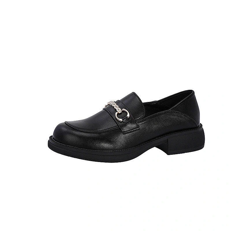 New Korean version women flat work shoes casual British style black loafers leather shoes