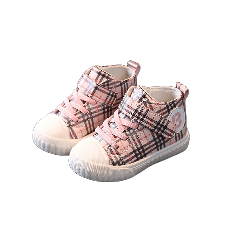 Comfortable High top Baby canvas shoes Casual Sneakers with plaid