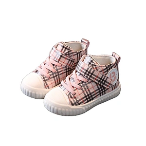 Comfortable High top Baby canvas shoes Casual Sneakers with plaid