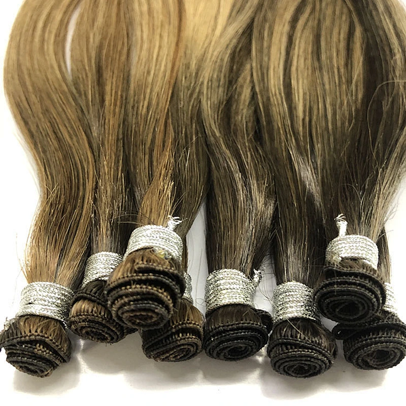 LZ 100%  Human Virgin Remy Hair Extensions Thick End Hand Tied Weft Double Drawn Handtied, hand made hair