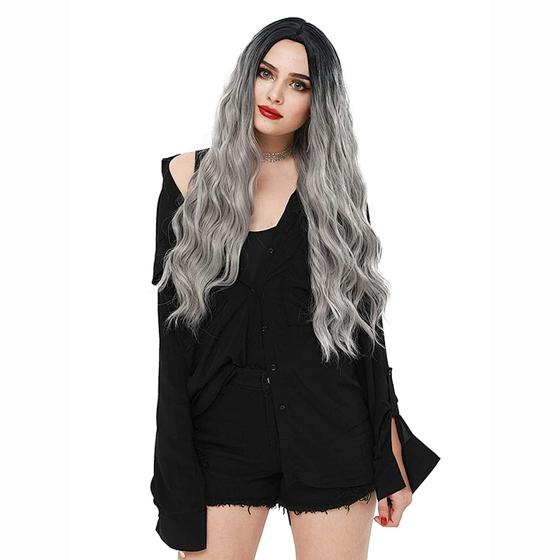 Longzhao Cheap Price Long Curly Wave Ombre Grey Wigs Synthetic Cosplay Wigs For Black Women Heat Resistant Fiber