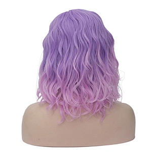 Top Quality Afro Short Bob Kinky Curly Style Purple Wig With Bangs Shoulder Length Kinky Fluffy Wigs For Black Women