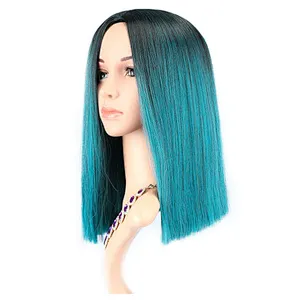 Longzhao Wholesale Cosplay Synthetic Middle Length Ombre Blue Bob Wigs For Black Women Afro Silky Straight Bob Wig
