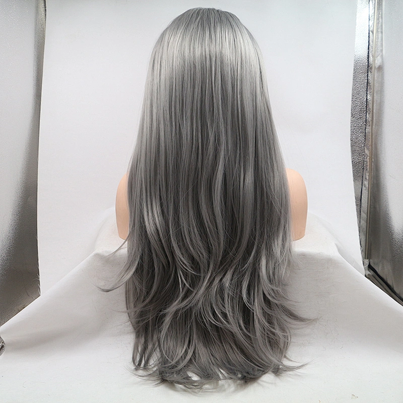 Longzhao Hot Selling Long Silky Straight Wig Cheap Ombre Brown Color Synthetic lace frontal Wigs For Black Women
