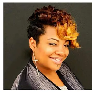 Longzhao Top Quality Short Kinky Curly Wigs Afro Synthetic Ombre Brown Wigs For Black Women