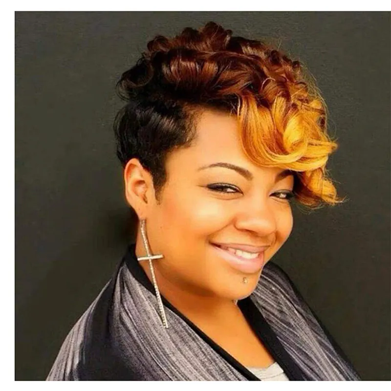 Longzhao Top Quality Short Kinky Curly Wigs Afro Synthetic Ombre Brown Wigs For Black Women