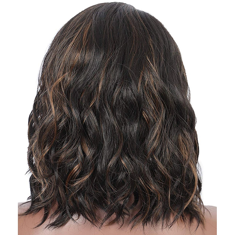 12 Inch Vendor Cheap Wholesale Curly Loose Wave Short Bob Brown Wig With Bangs For Black Women Synthetic Hair Wigs