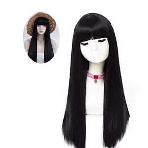 Longzhao Long Synthetic Silky Straight Wigs Heat Resistant Fiber Wigs For Black White Women Long Middle Part Black Wig Vendors