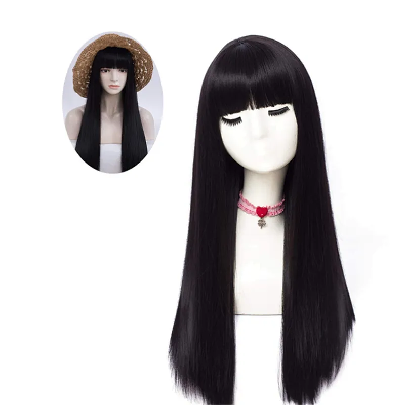 Longzhao Long Synthetic Silky Straight Wigs Heat Resistant Fiber Wigs For Black White Women Long Middle Part Black Wig Vendors