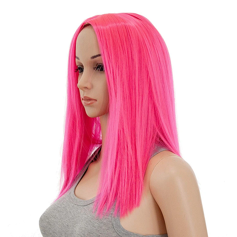 Longzhao Synthetic Heat Resistant Wigs For White Black Women Short Straight Pink Bob Middle Part Shoulder Length Hair Wigs